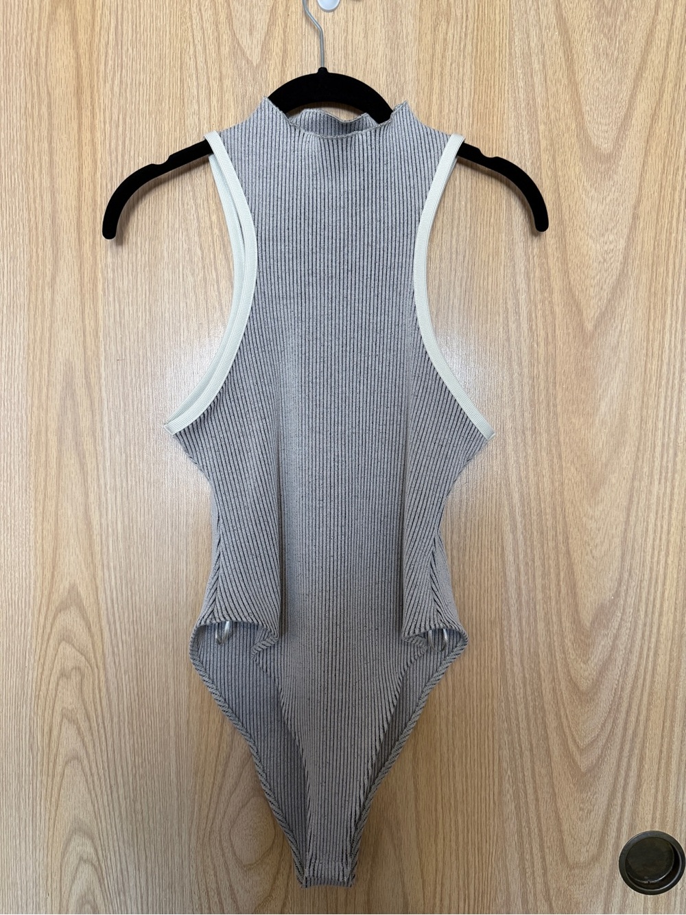 Zara Striped Ribbed High-Neck Bodysuit with Cream Trim